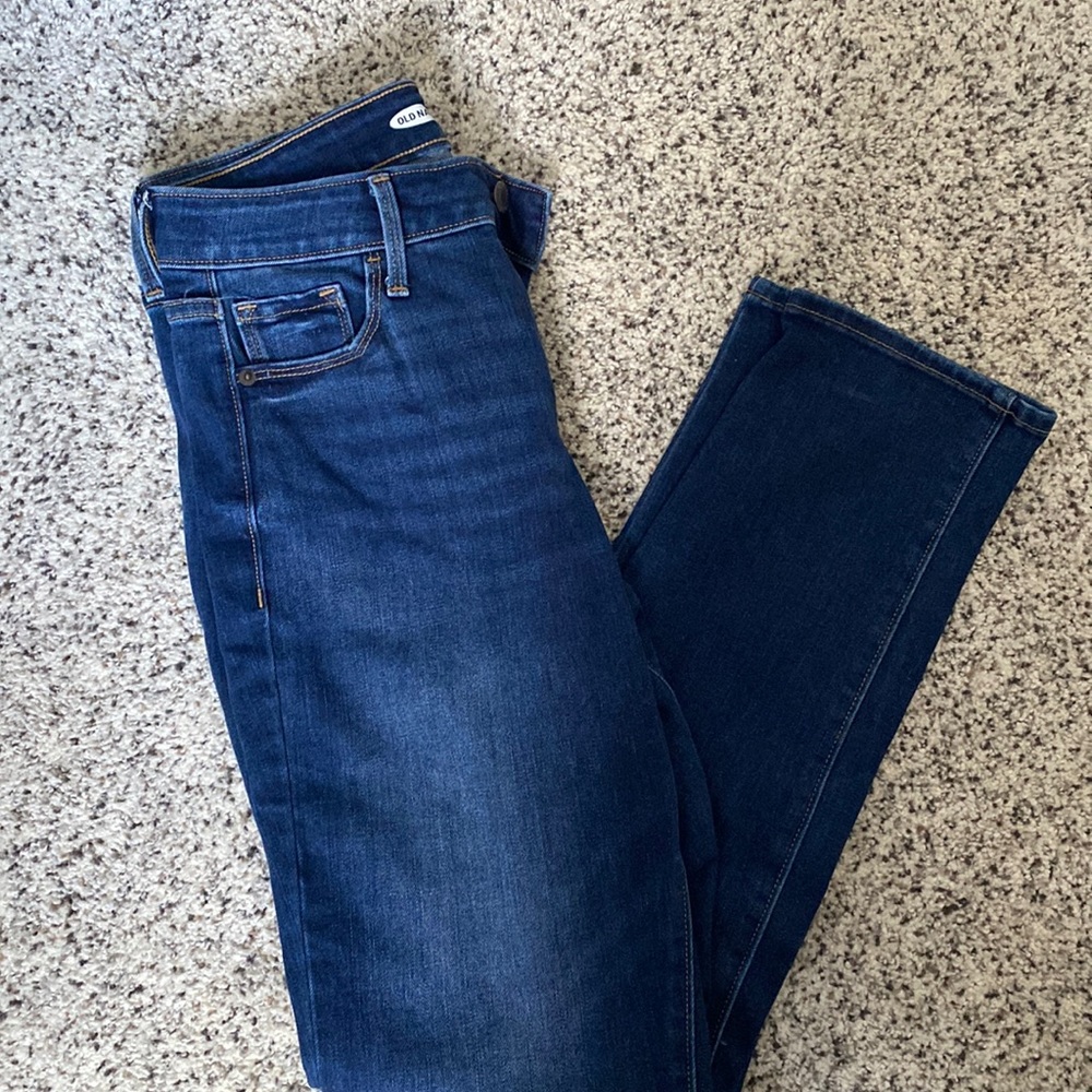 Old Navy, dark wash, power straight. High rise, size 4.